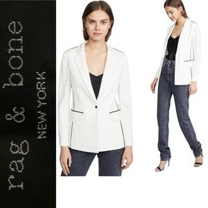 Rag & bone Sandrine Knit Blazer Ivory Off White Black Piping Accent Size‎ 0